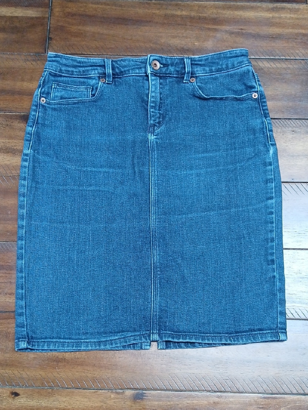 Lands' End Blue Denim Pencil Skirt with Front Seam